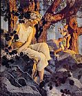 Maxfield Parrish Girl with Elves painting